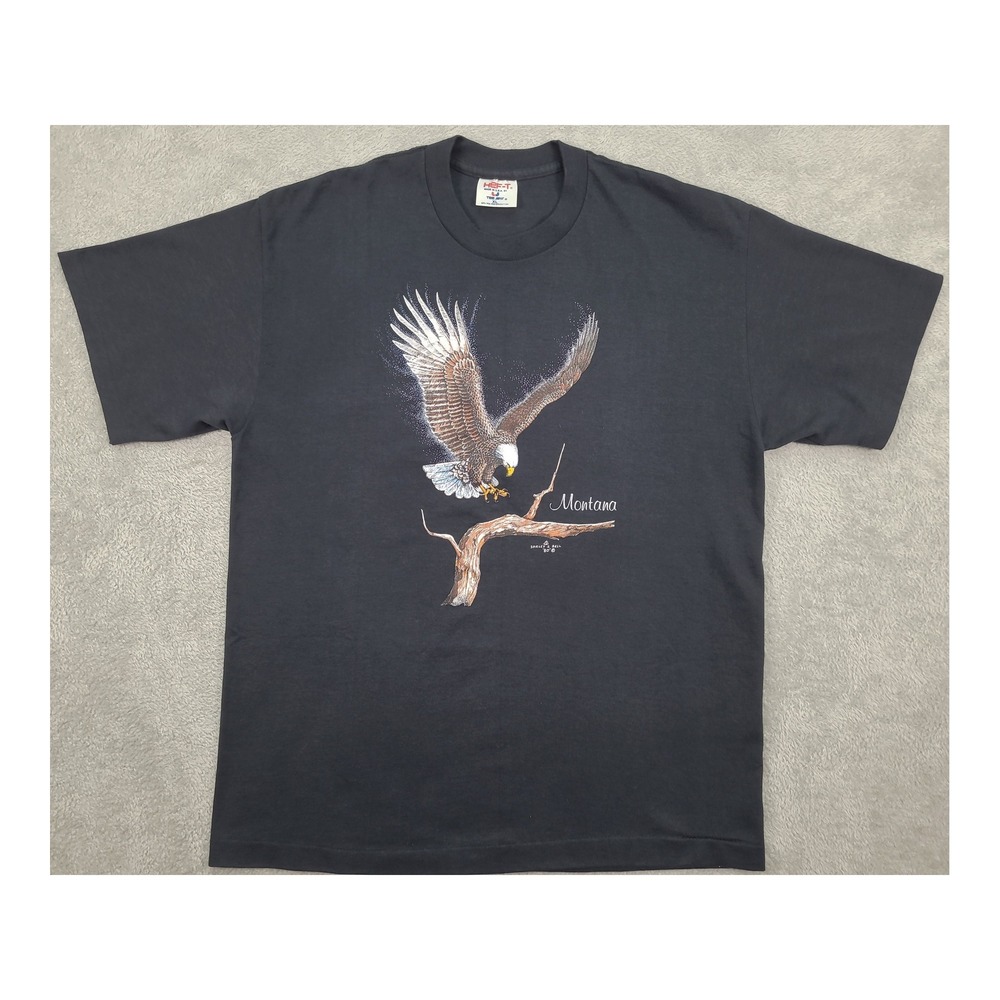 Vintage 1980 Tee Shirley J Bell Eagle Graphic T-Shirt XL Black Single Stitch USA